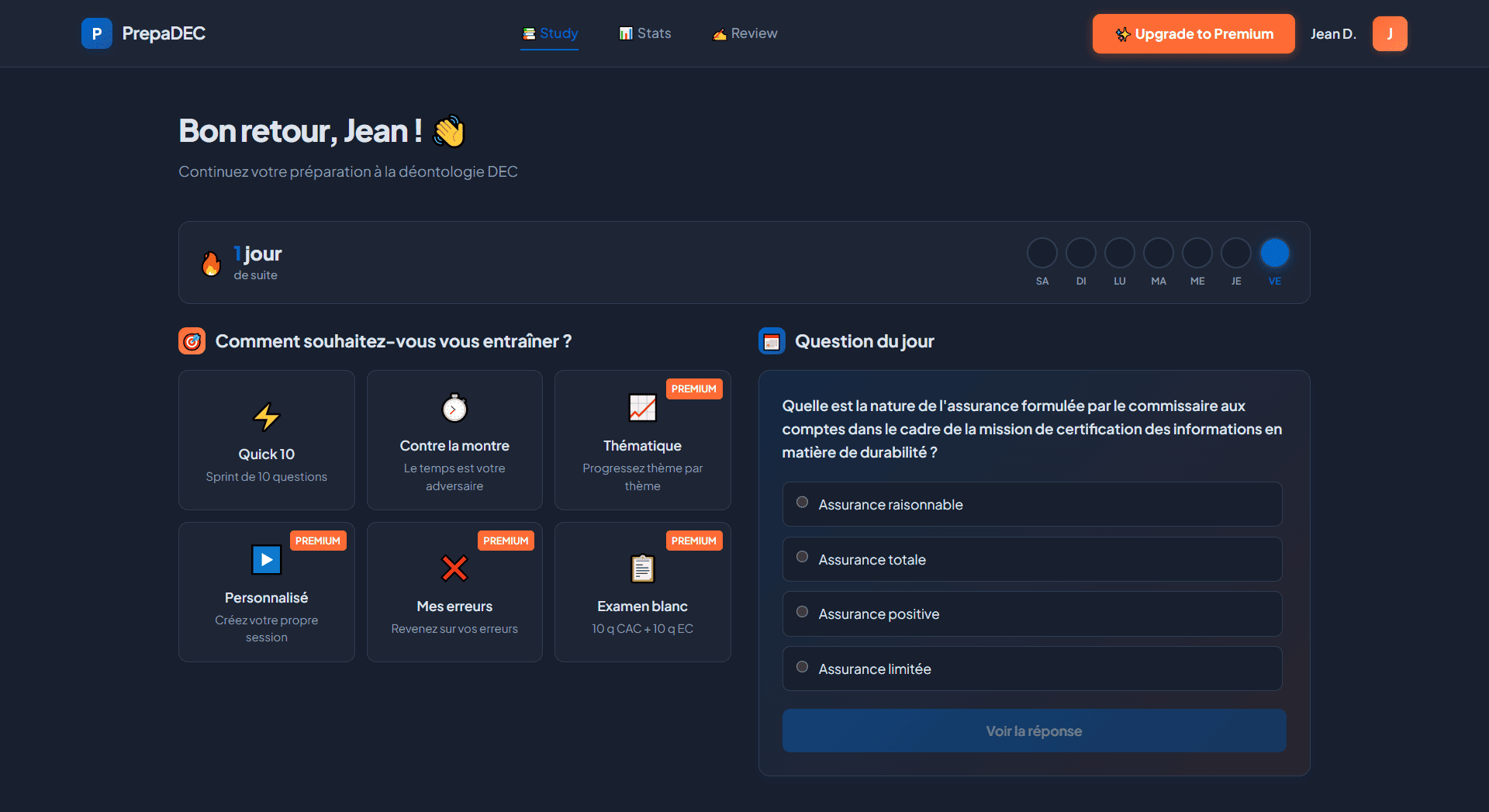 Tableau de bord PrepaDEC mode sombre